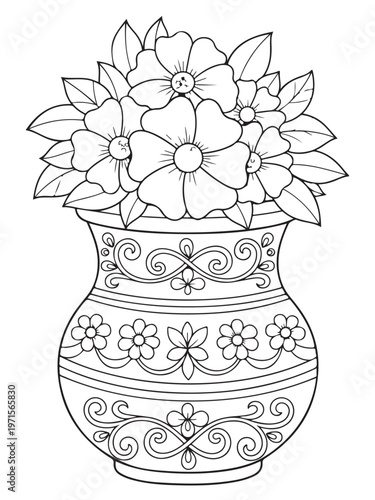 Elegant photo of flower pot coloring page for kids