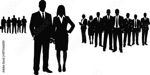 Group of business people in silhouette standing together ready for success.
