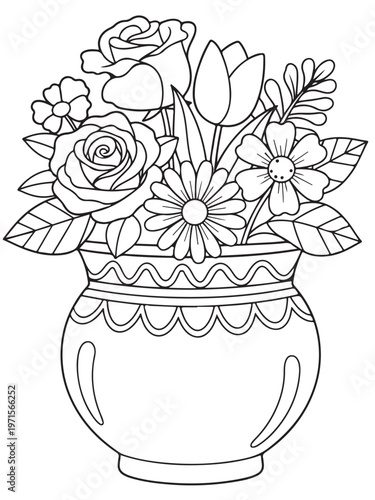 Elegant photo of flower pot coloring page for kids