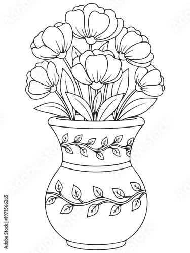 Elegant photo of flower pot coloring page for kids
