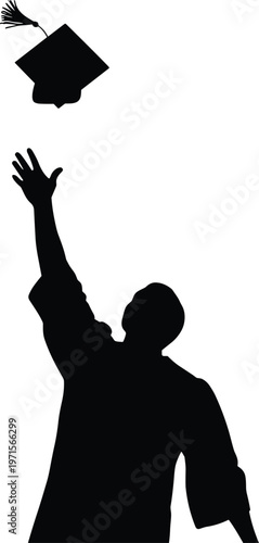 Graduate throwing cap in air silhouette celebrating graduation.
