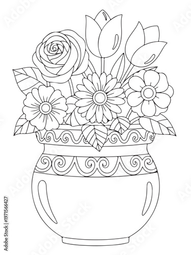 Elegant photo of flower pot coloring page for kids