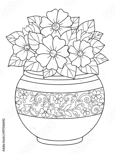 Elegant photo of flower pot coloring page for kids
