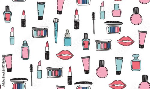 Make up pattern doodle icons. Hand drawn vector fashion sketch.