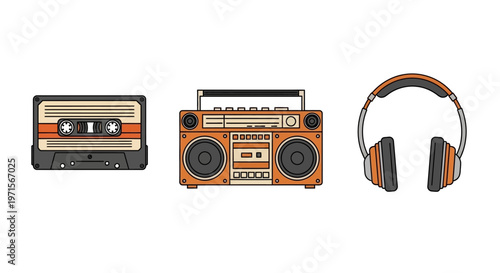 Retro music player and headphones set.