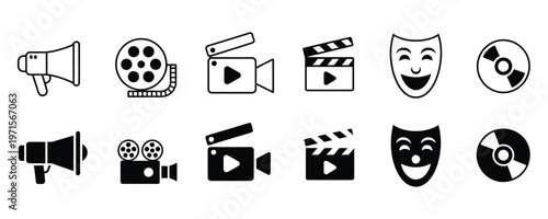 Collection of film and theater icons including cameras and megaphones