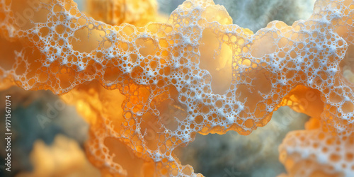 Abstract Organic Foam Structure with Glowing Orange Fluid Texture