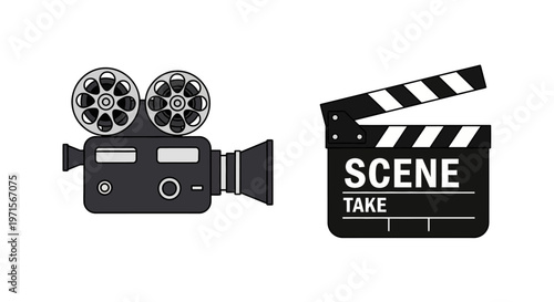 Film camera and clapper board.