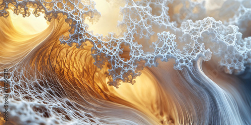 Abstract Organic Foam Structure with Glowing Orange Fluid Texture