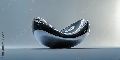 Abstract Glossy Black Sculpture with Smooth Curved Minimal Form