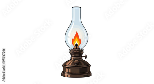 Vintage kerosene lamp with glass chimney.
