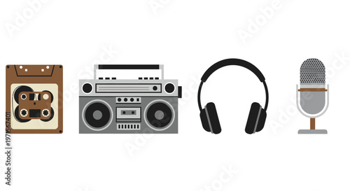 Retro music devices and accessories.