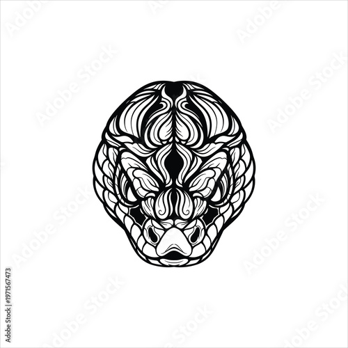 Intricate Snake Head with Detailed Scales and Tribal Patterns Vector Art Isolated on white background