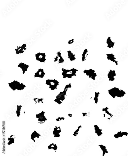 European countries map silhouettes collection with internal divisions and shadows