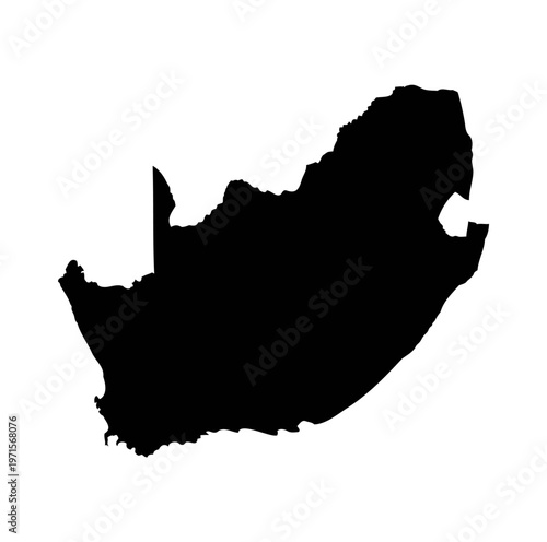 Black silhouette map of South Africa with regions on transparent background