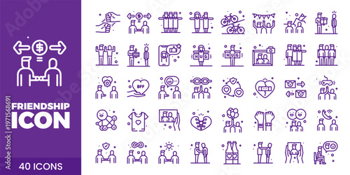 Friendship and Community Icon Set with Teamwork, Support, Trust, and Social Connection Vector Collection