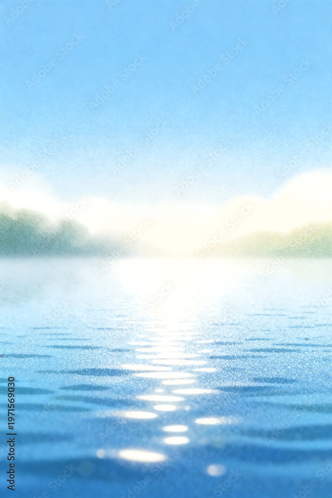 Fototapeta premium Serene Lake with Sunlight Reflection and Misty Trees