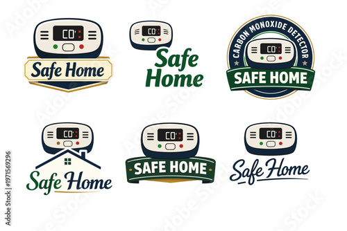 Safe home carbon monoxide detector logo designs collection