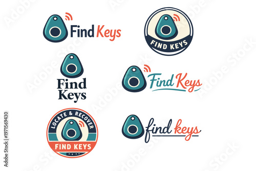 Various find keys logo designs featuring key locator icons