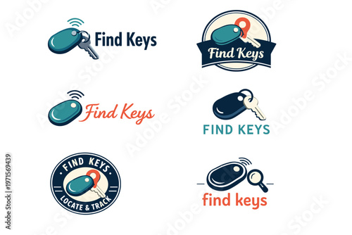 Collection of find keys logos featuring key and locator designs
