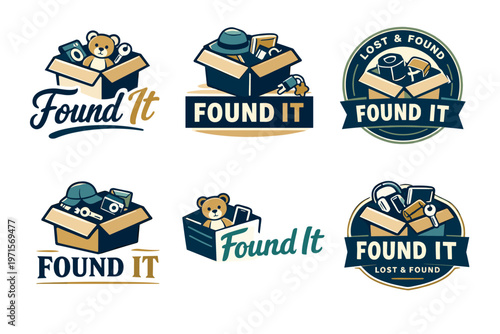 Found it lost and found logos with boxes and items