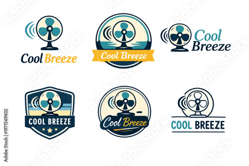 Cool breeze fan logos set with vintage and modern styles