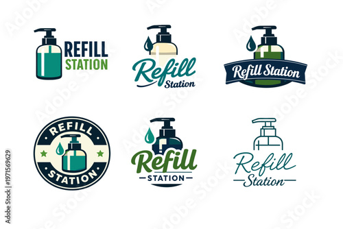 Variety of eco-friendly refill station bottle logos and designs