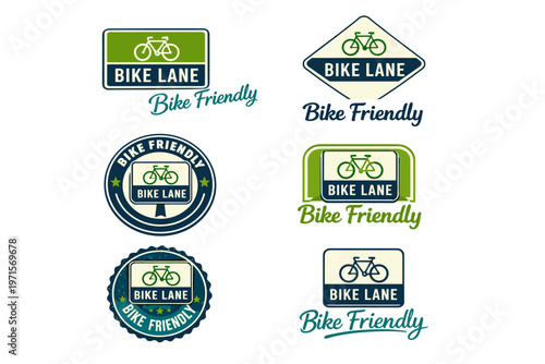 Bicycle lane badges and labels with bike images and "bike friendly" text