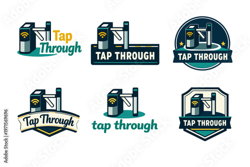Tap through turnstile logos with wi-fi connectivity and modern design elements