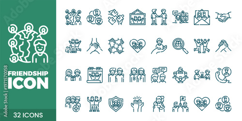 Friendship and Community Icon Set with Teamwork, Support, Trust, and Social Connection Vector Collection