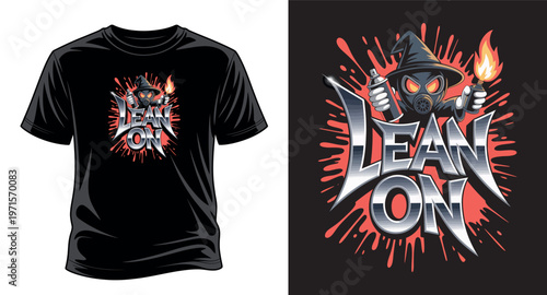 Urban street art character wearing gas mask and wizard hat holding spray paint and torch. vector art print templet.