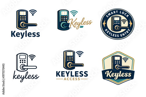 Keyless smart lock logos with wi-fi symbol and decorative designs