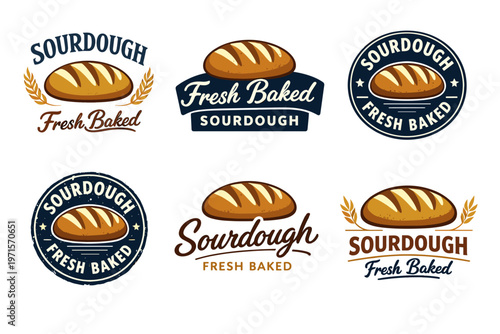Fresh baked sourdough bread logos with vintage design elements