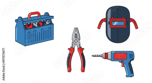 Colorful illustration of power tools set.