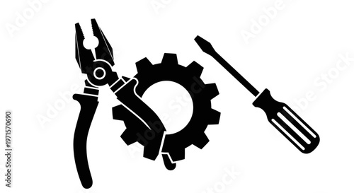Black silhouette of pliers gear screwdriver.