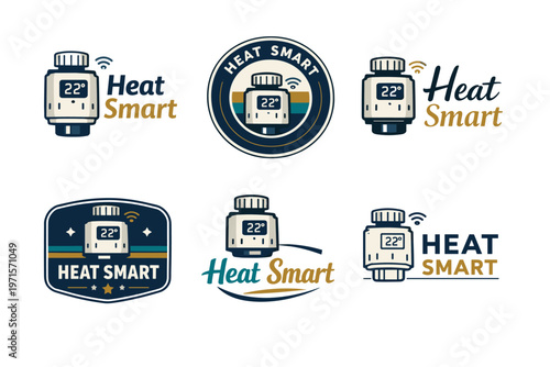 Heat smart thermostat logos design variations collection