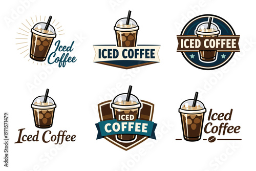 Variety of iced coffee logos showcasing cool refreshing beverage designs