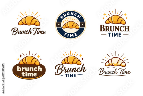 Collection of brunch time logos featuring croissants and elegant typography