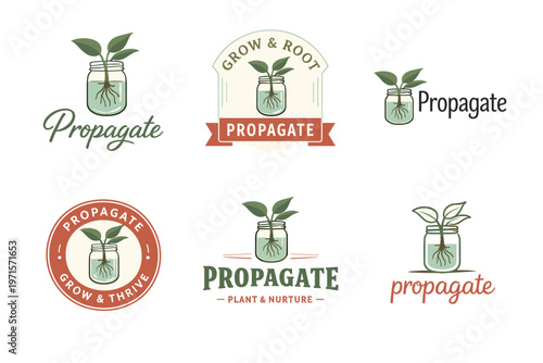 Propagate themed logos with plants and roots design collection
