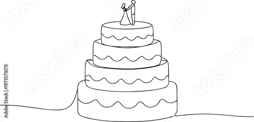 Elegant Wedding Cake Line Art, Celebration Dessert Tiered Pastry
