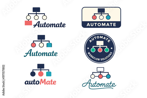 Workflow automation logos featuring flowchart icons and stylized text designs