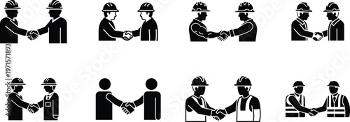 Black and white icons depicting business people shaking hands Vector