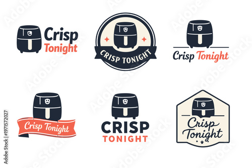 Crisp tonight air fryer logos in retro style with various typography designs