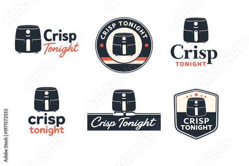 Crisp tonight air fryer logo designs with retro style variations