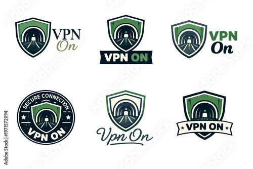 Collection of vpn on emblems featuring shield and tunnel designs