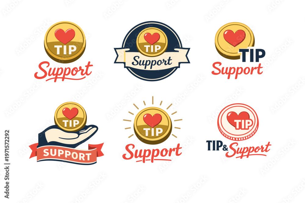 Naklejka premium Creative tip support logo designs featuring heart and coin elements