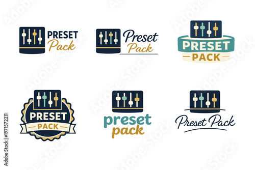 Variety of preset pack logos with control knobs in different styles