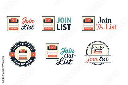 Various join the list icons featuring subscription elements