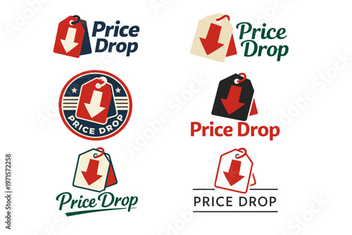 Price drop tag design variations with red arrow