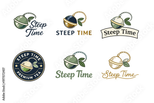 Steep time tea infuser logos with leaf and chain elements